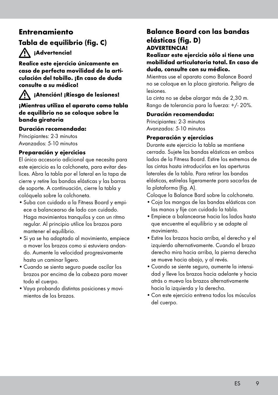 Entrenamiento | Crivit FB-1539 User Manual | Page 9 / 48