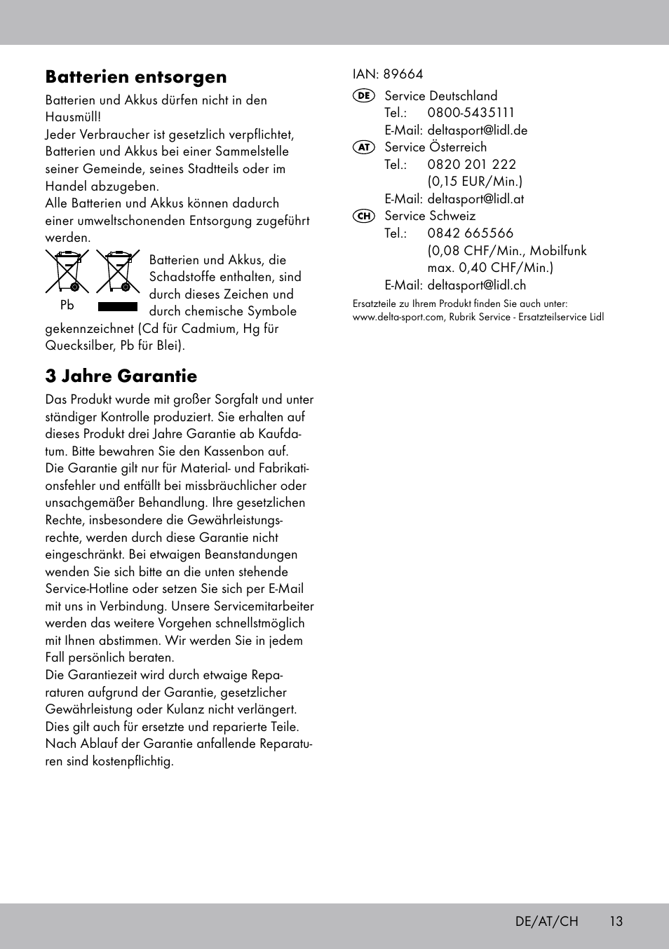Batterien entsorgen, 3 jahre garantie | Crivit SW-1652 User Manual | Page 11 / 43