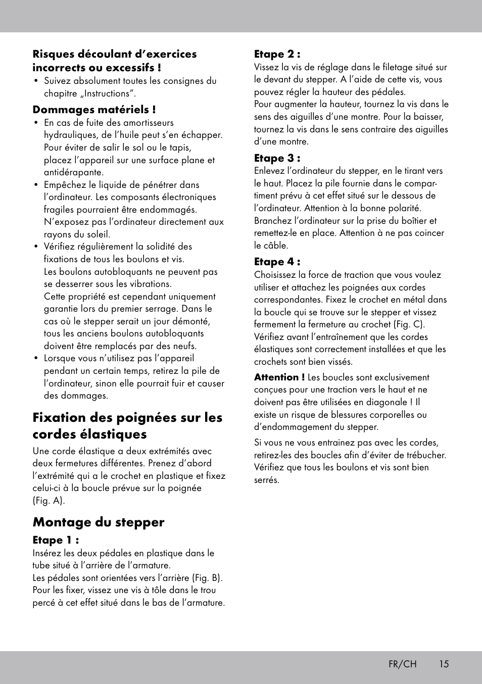 Fixation des poignées sur les cordes élastiques, Montage du stepper | Crivit SW-1652 User Manual | Page 13 / 43
