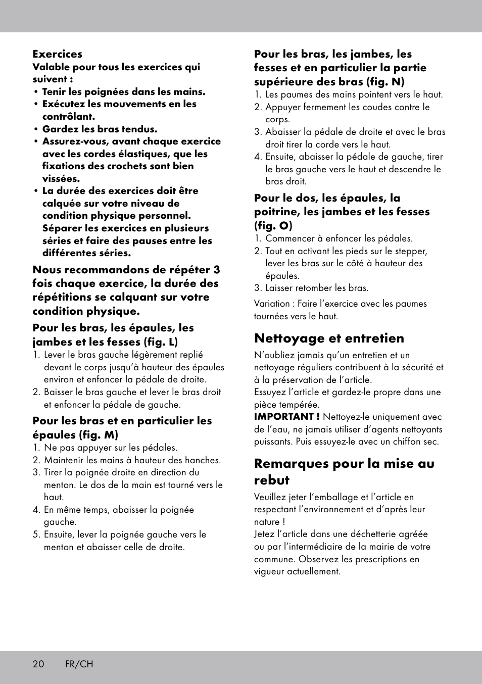 Nettoyage et entretien, Remarques pour la mise au rebut | Crivit SW-1652 User Manual | Page 18 / 43