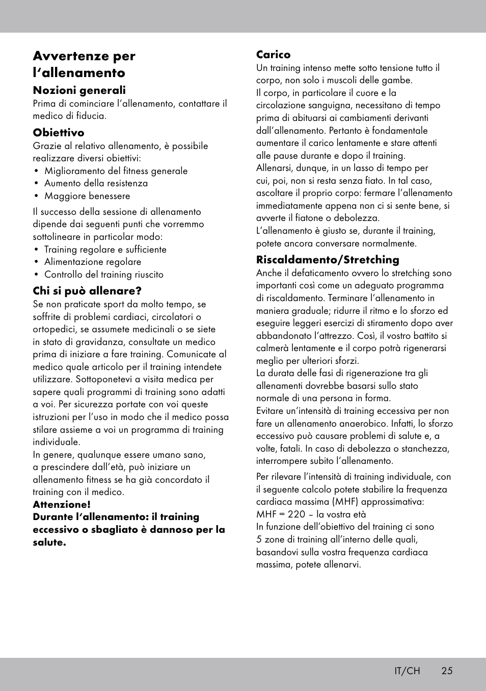 Avvertenze per l‘allenamento | Crivit SW-1652 User Manual | Page 23 / 43