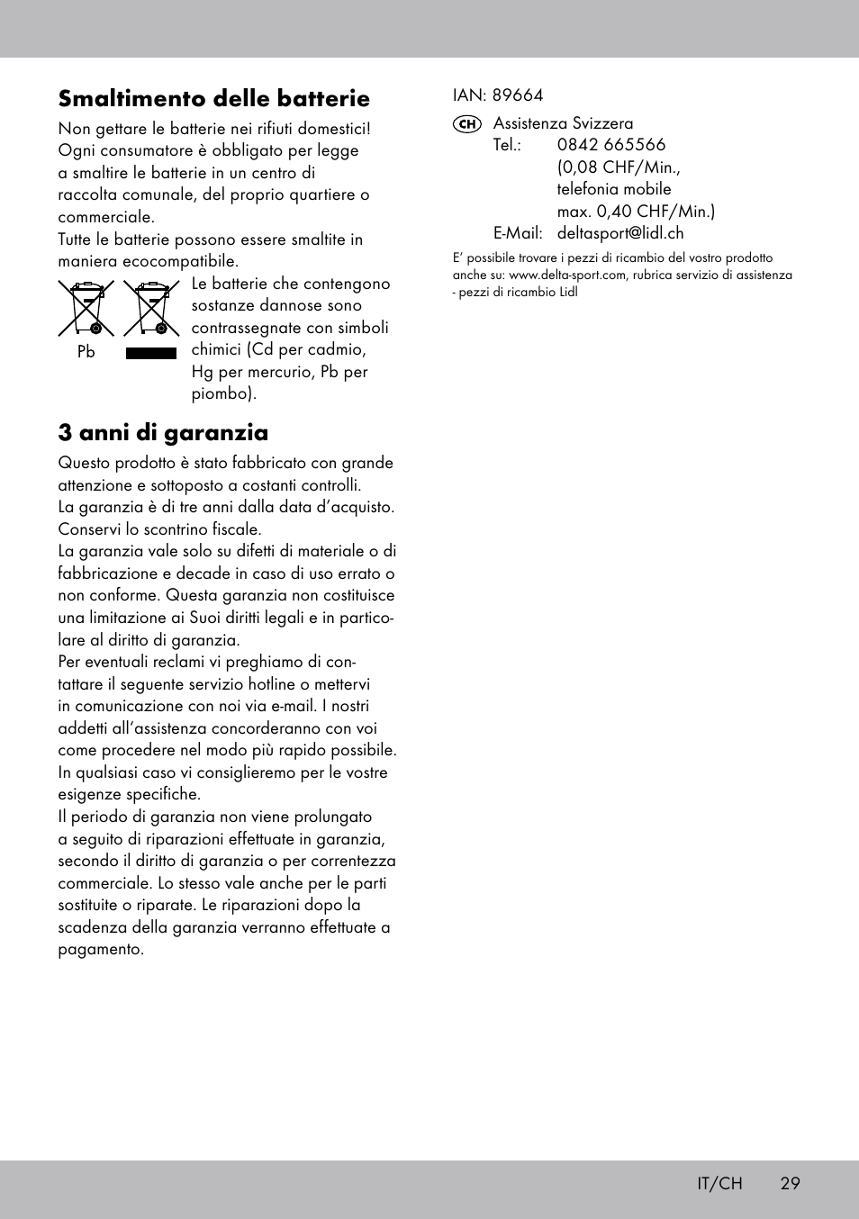 Smaltimento delle batterie, 3 anni di garanzia | Crivit SW-1652 User Manual | Page 27 / 43