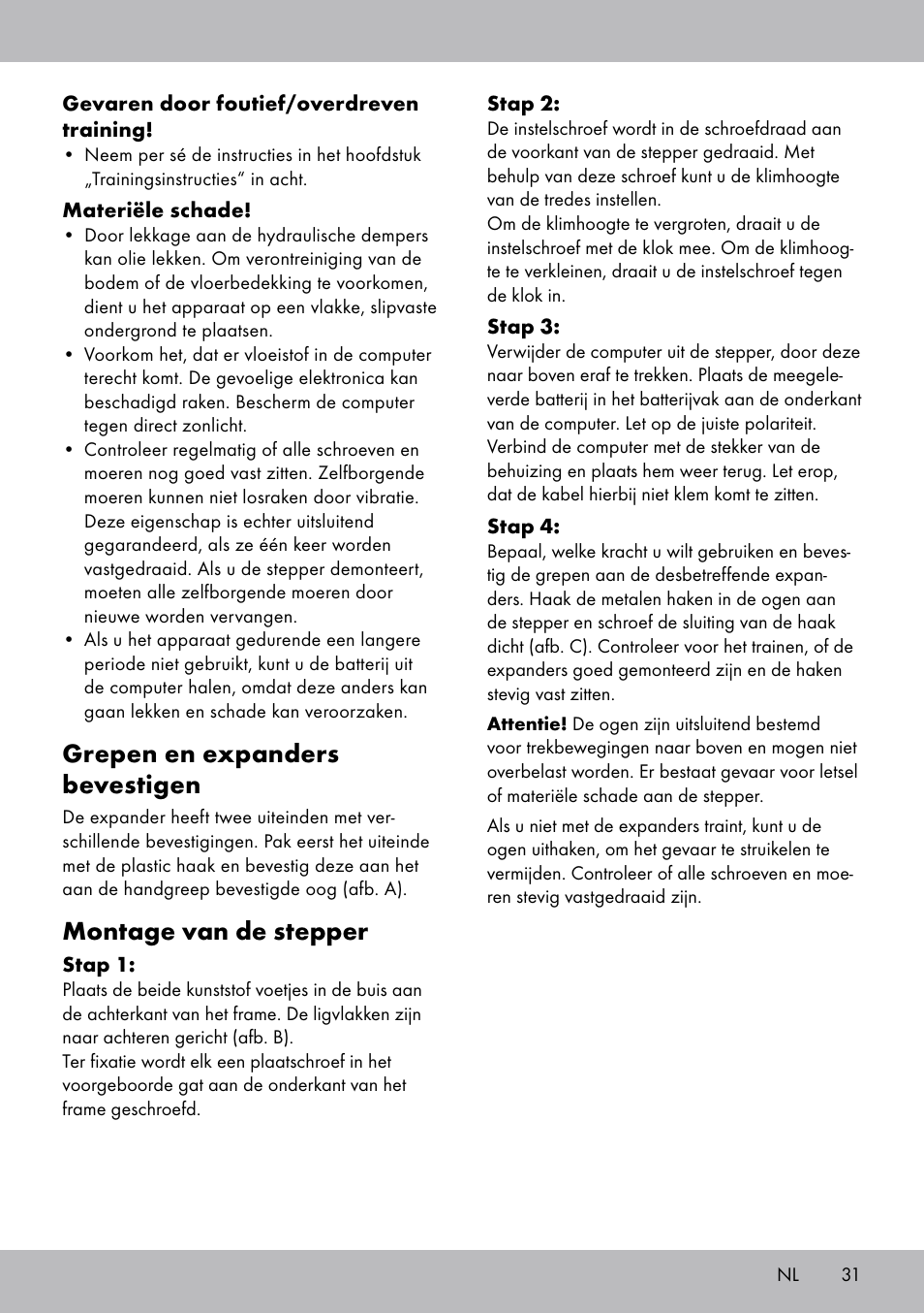 Grepen en expanders bevestigen, Montage van de stepper | Crivit SW-1652 User Manual | Page 29 / 43