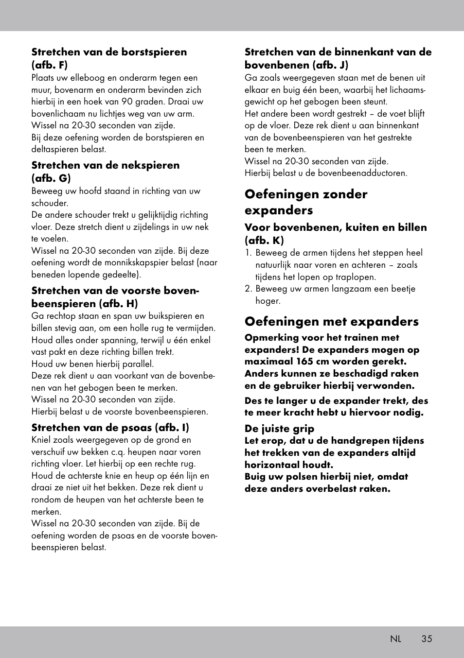 Oefeningen zonder expanders, Oefeningen met expanders | Crivit SW-1652 User Manual | Page 33 / 43