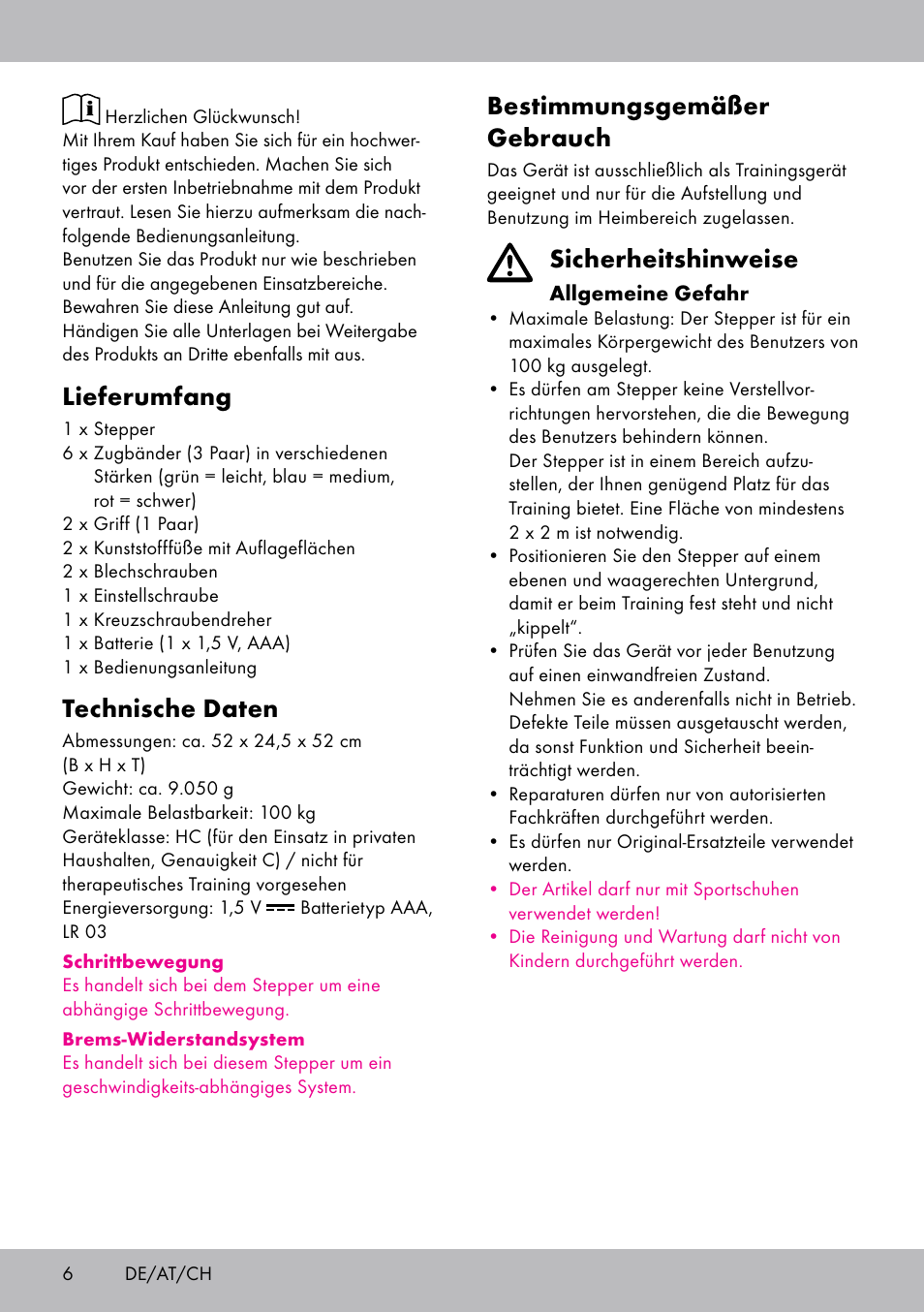 Bestimmungsgemäßer gebrauch, Sicherheitshinweise, Lieferumfang | Technische daten | Crivit SW-1652 User Manual | Page 4 / 43