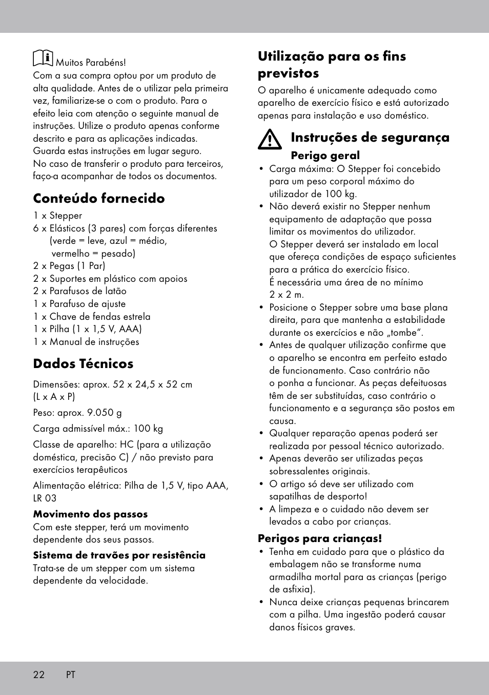 Utilização para os fins previstos, Instruções de segurança, Conteúdo fornecido | Dados técnicos | Crivit SW-1652 User Manual | Page 20 / 43