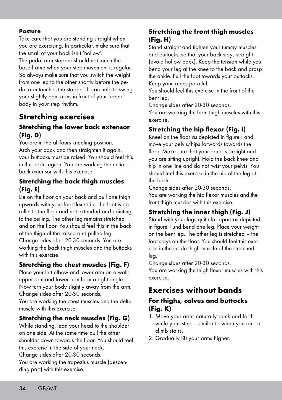 Exercises without bands, Stretching exercises | Crivit SW-1652 User Manual | Page 32 / 43