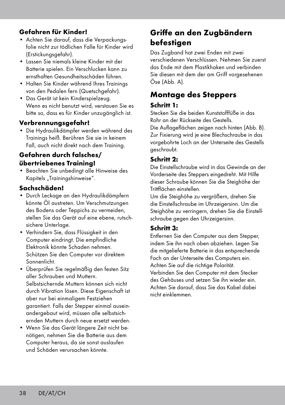 Griffe an den zugbändern befestigen, Montage des steppers | Crivit SW-1652 User Manual | Page 36 / 43