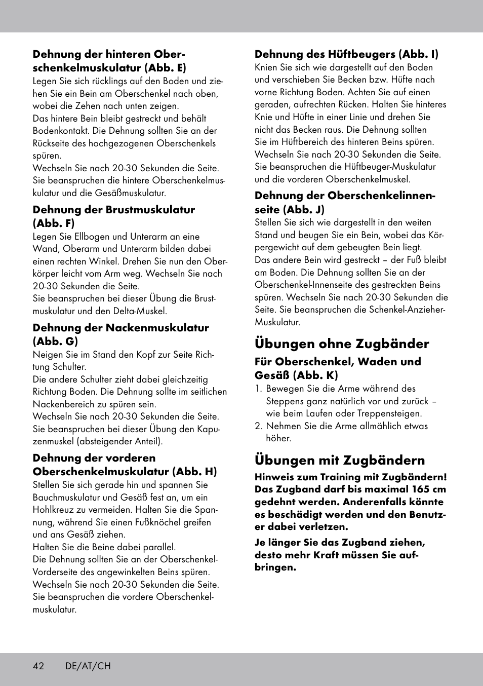 Übungen ohne zugbänder, Übungen mit zugbändern | Crivit SW-1652 User Manual | Page 40 / 43