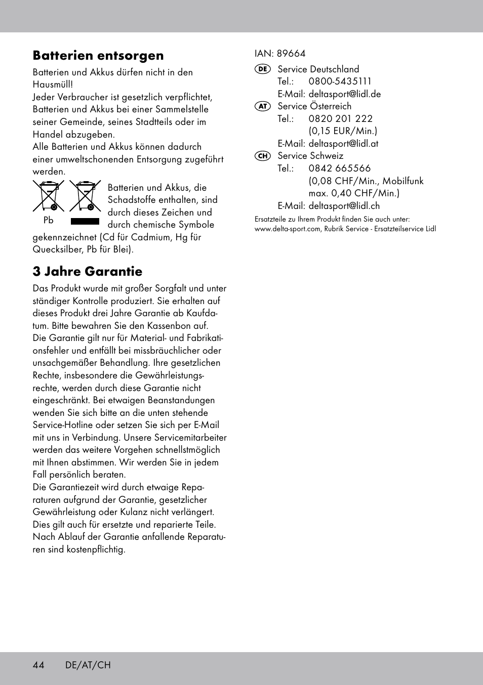 Batterien entsorgen, 3 jahre garantie | Crivit SW-1652 User Manual | Page 42 / 43