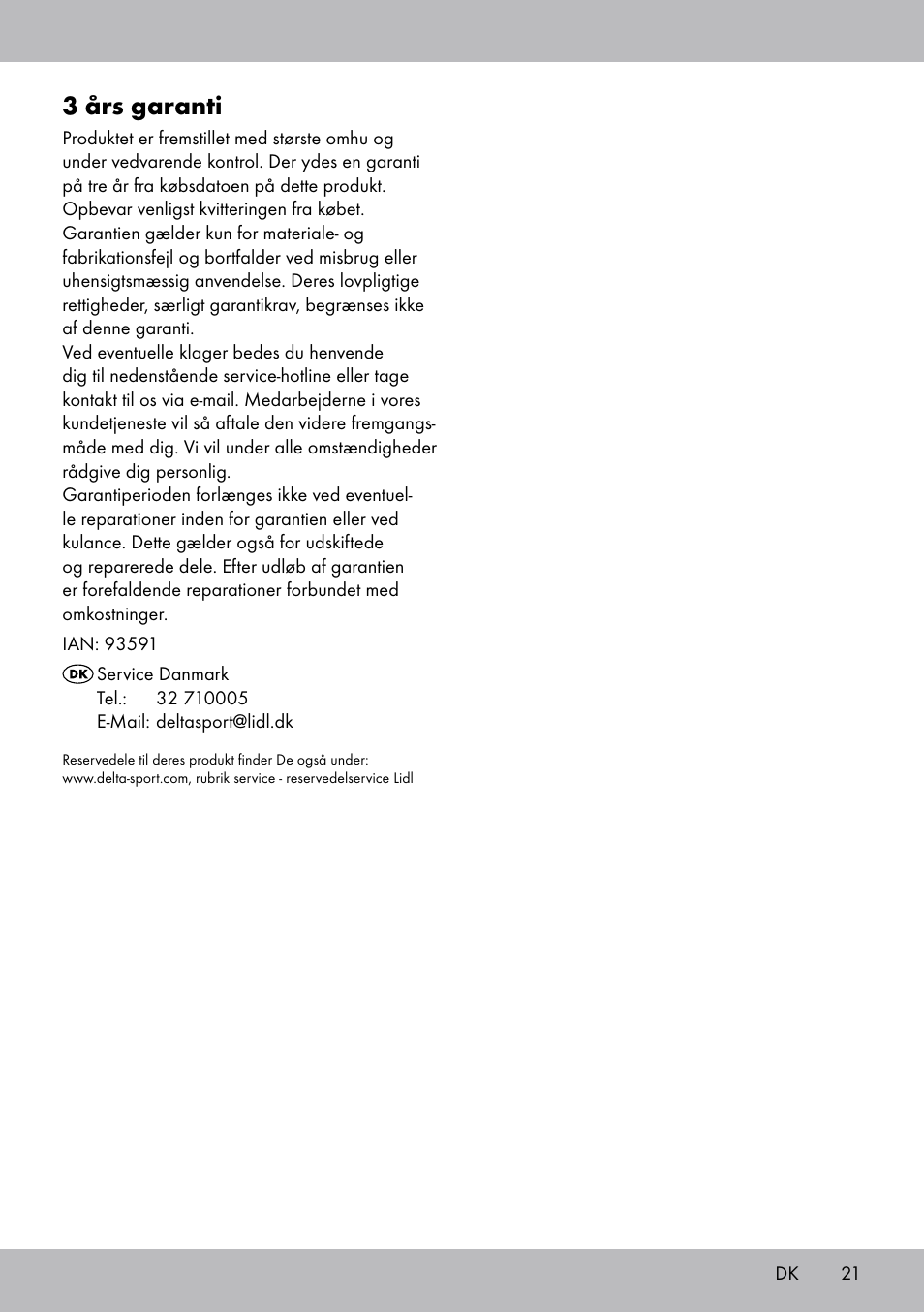 3 års garanti | Crivit SP-1681 User Manual | Page 21 / 36