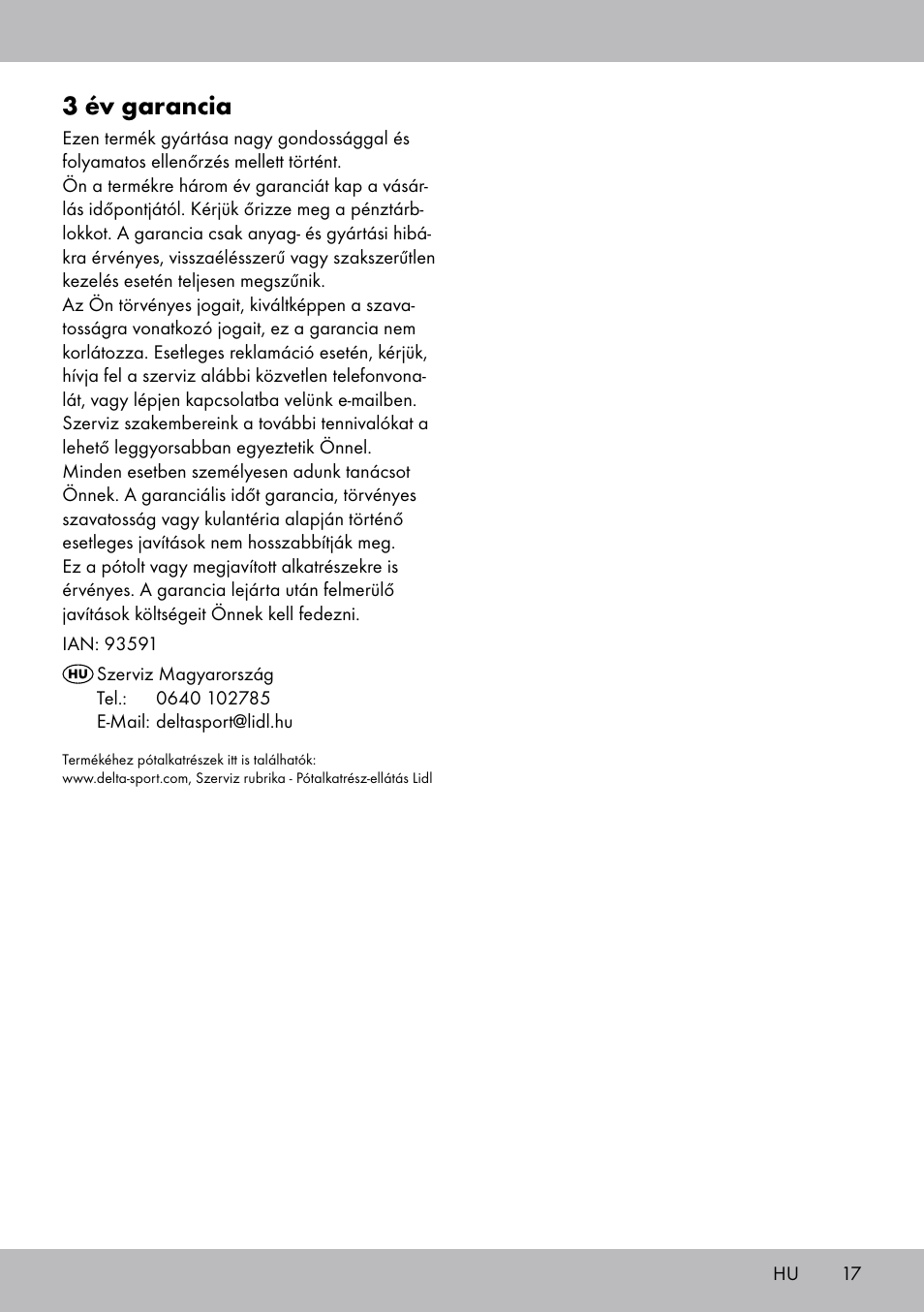 3 év garancia | Crivit SP-1681 User Manual | Page 17 / 36