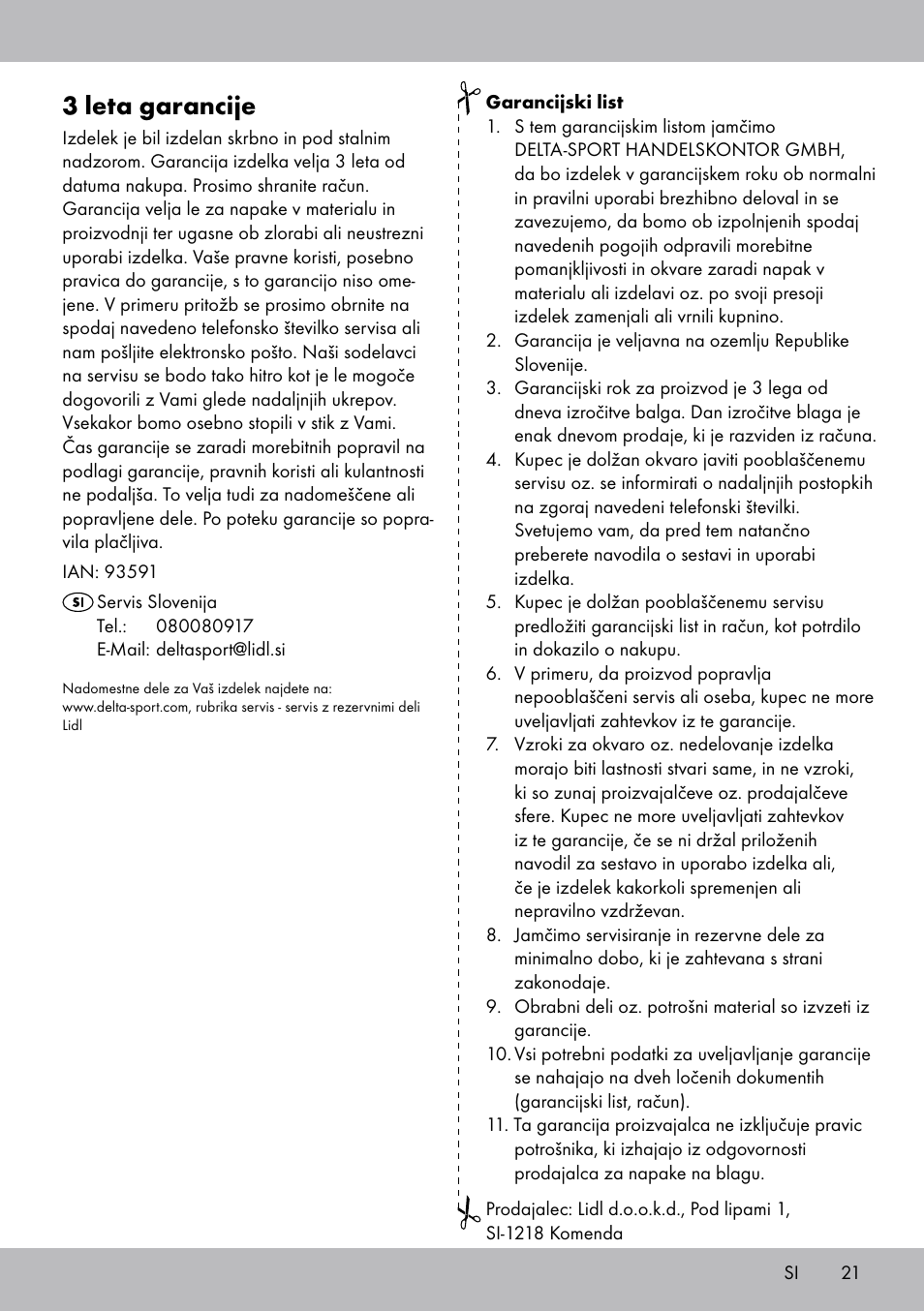3 leta garancije | Crivit SP-1681 User Manual | Page 21 / 36