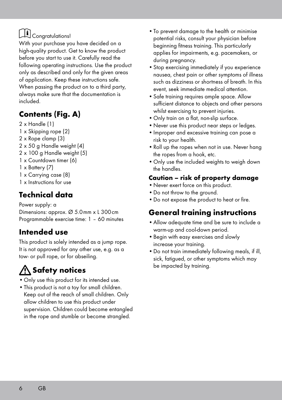 Contents (fig. a), Technical data, Intended use | Safety notices, General training instructions | Crivit SP-1681 User Manual | Page 6 / 36