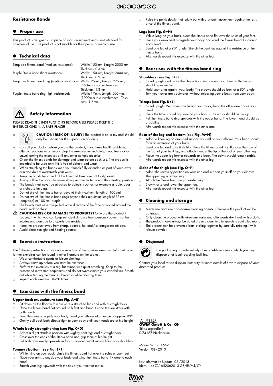 Crivit Z31652 User Manual | 2 pages