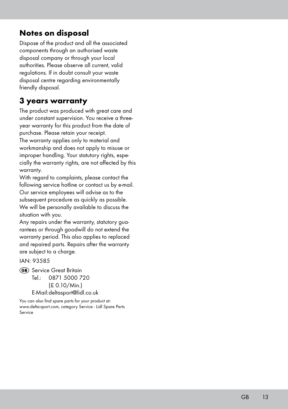 3 years warranty | Crivit PS-1748 User Manual | Page 13 / 20