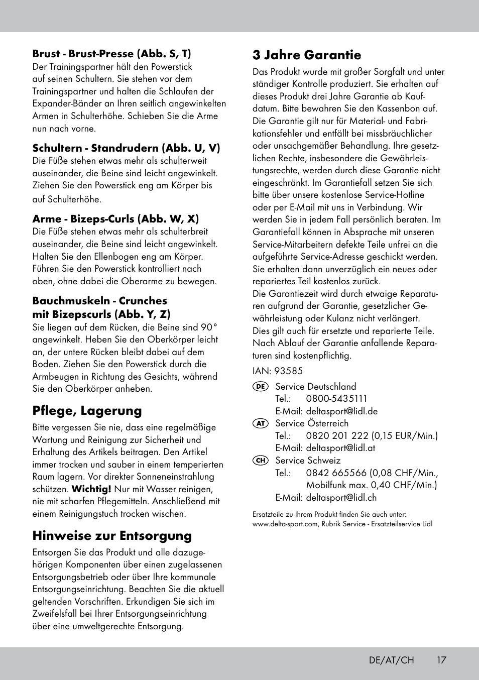Pflege, lagerung, Hinweise zur entsorgung, 3 jahre garantie | Crivit PS-1748 User Manual | Page 17 / 20