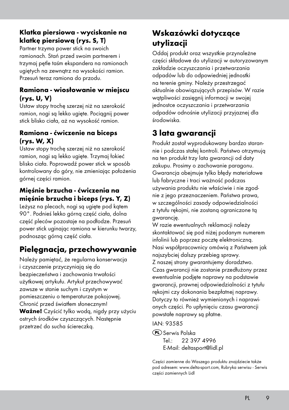 Pielęgnacja, przechowywanie, Wskazówki dotyczące utylizacji, 3 lata gwarancji | Crivit PS-1748 User Manual | Page 9 / 20
