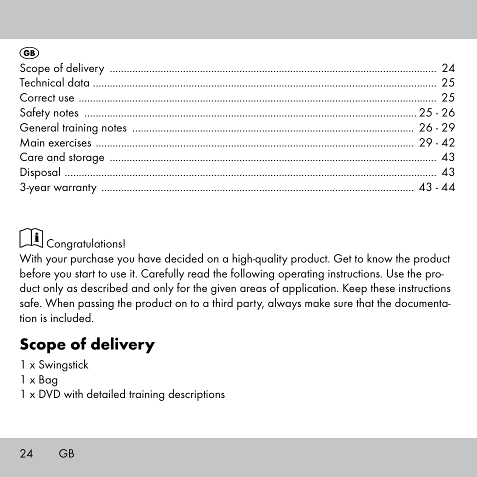 Scope of delivery | Crivit Fitness Swing Stick User Manual | Page 22 / 63