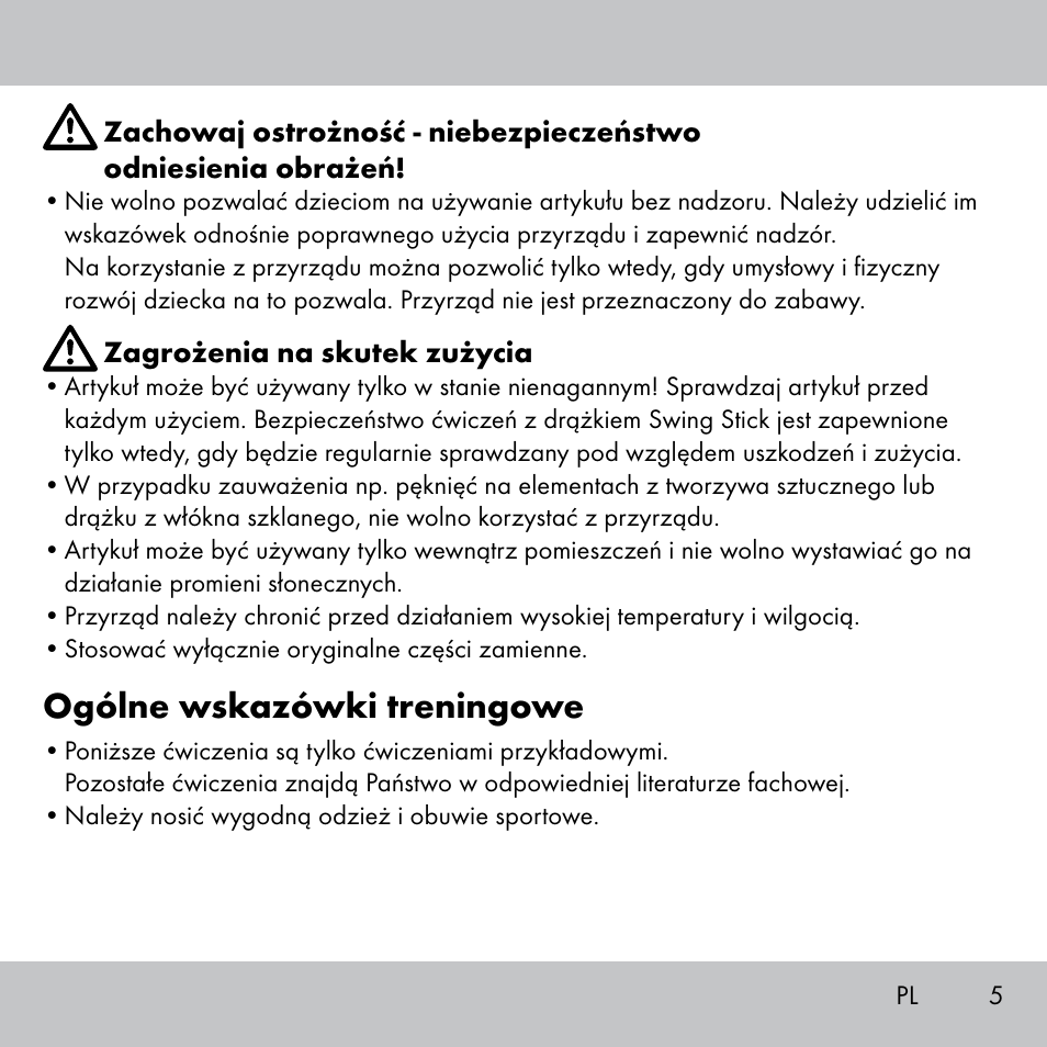 Ogólne wskazówki treningowe | Crivit Fitness Swing Stick User Manual | Page 3 / 63