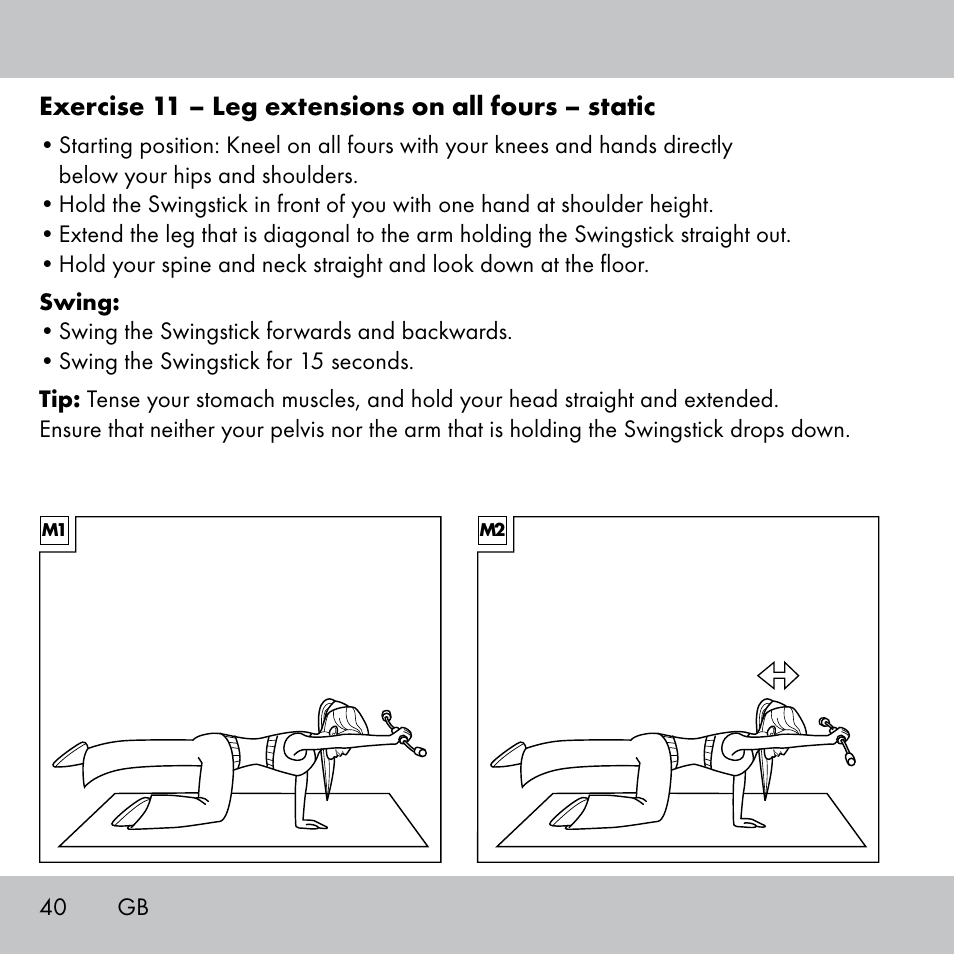 Exercise 11 – leg extensions on all fours – static | Crivit Fitness Swing Stick User Manual | Page 38 / 63