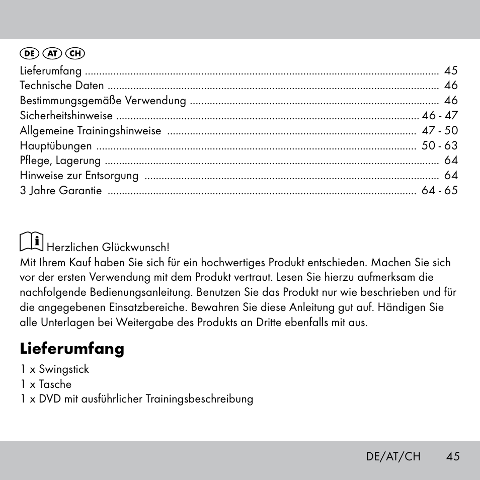 Lieferumfang | Crivit Fitness Swing Stick User Manual | Page 43 / 63