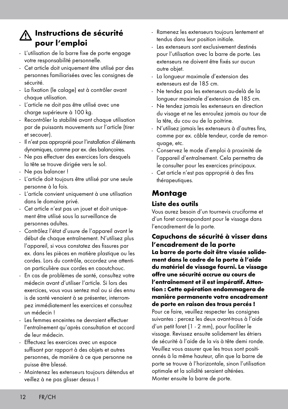Instructions de sécurité pour l‘emploi, Montage | Crivit TB-1443 User Manual | Page 12 / 32