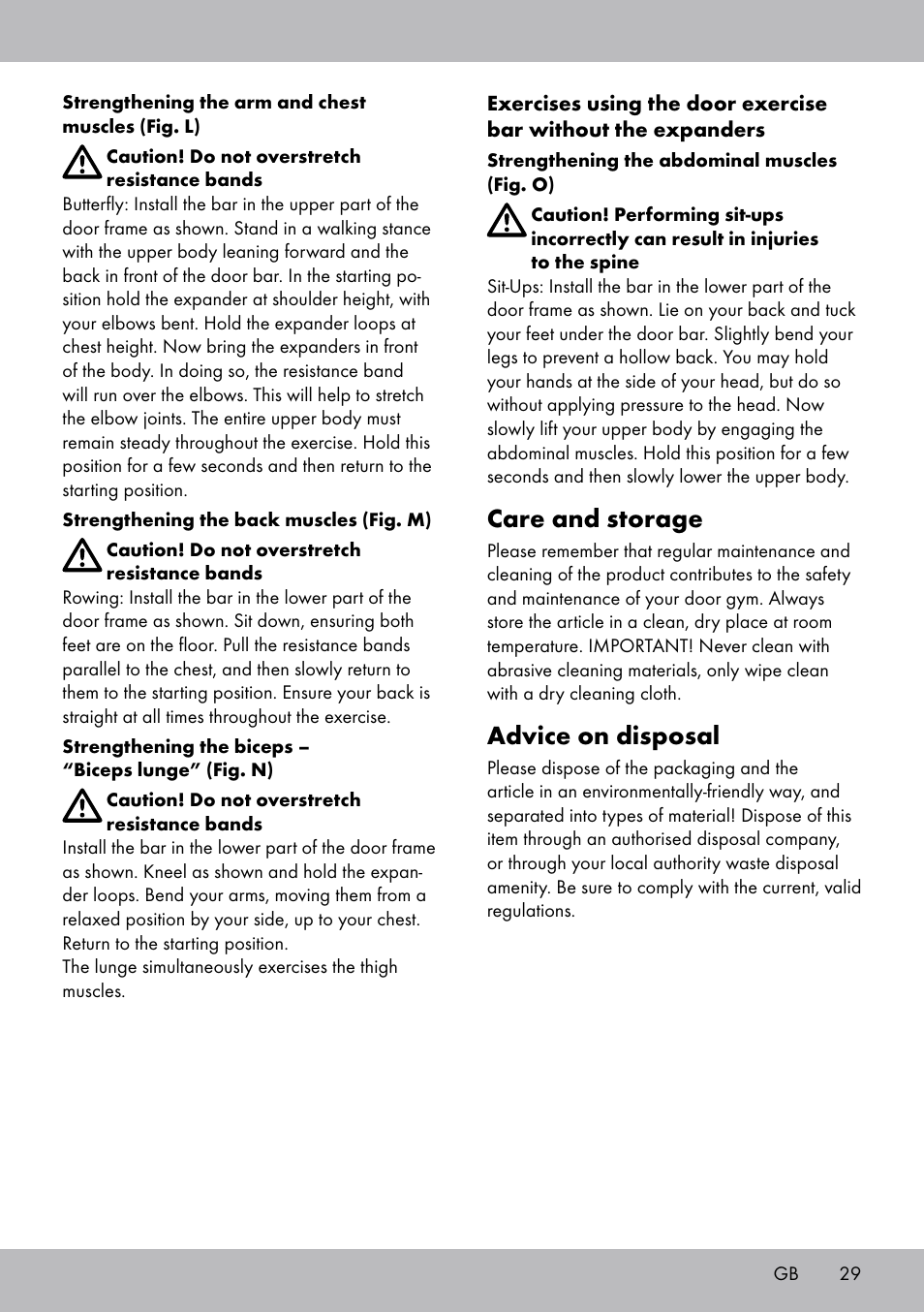 Care and storage, Advice on disposal | Crivit TB-1443 User Manual | Page 29 / 32