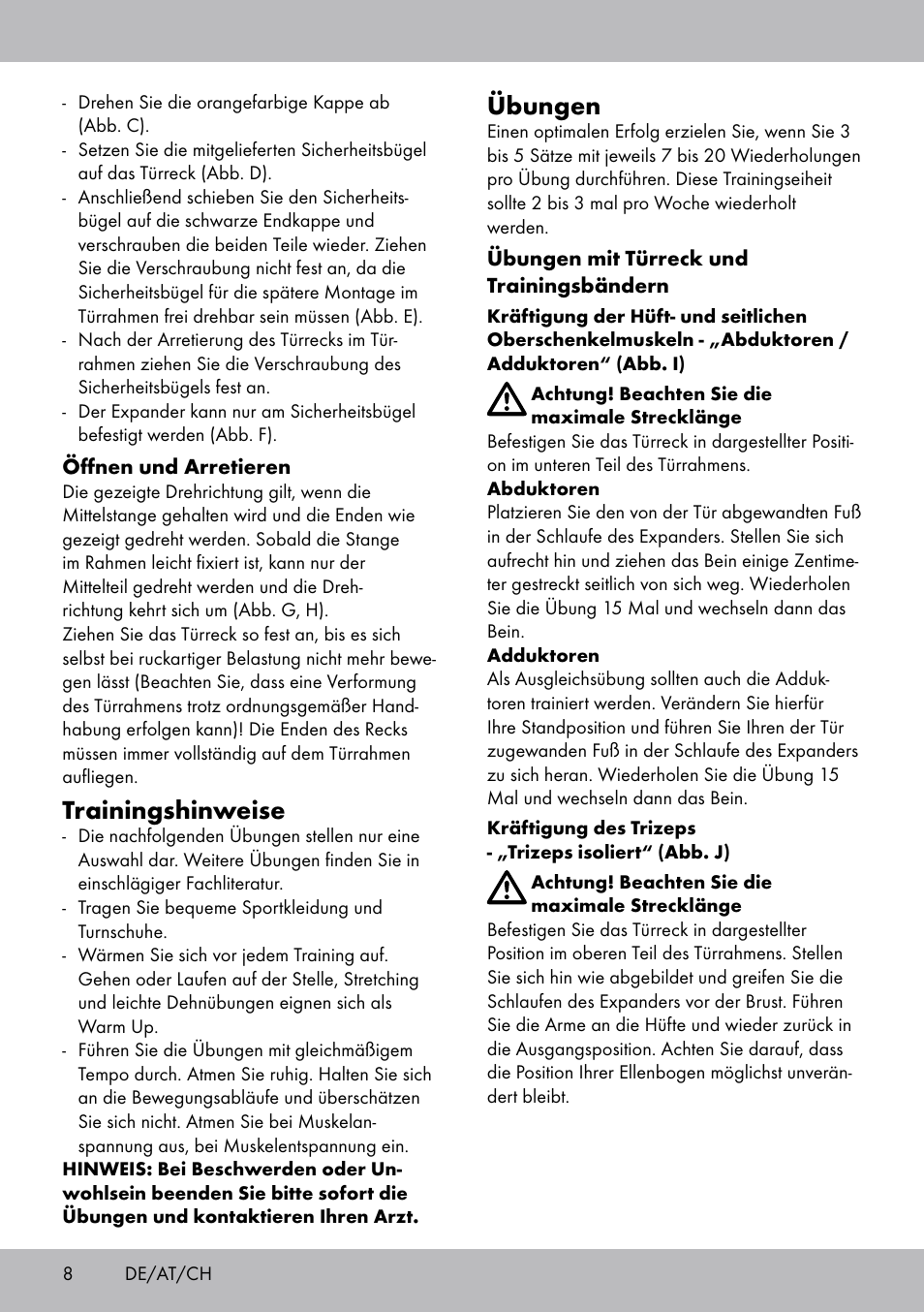 Trainingshinweise, Übungen | Crivit TB-1443 User Manual | Page 8 / 32