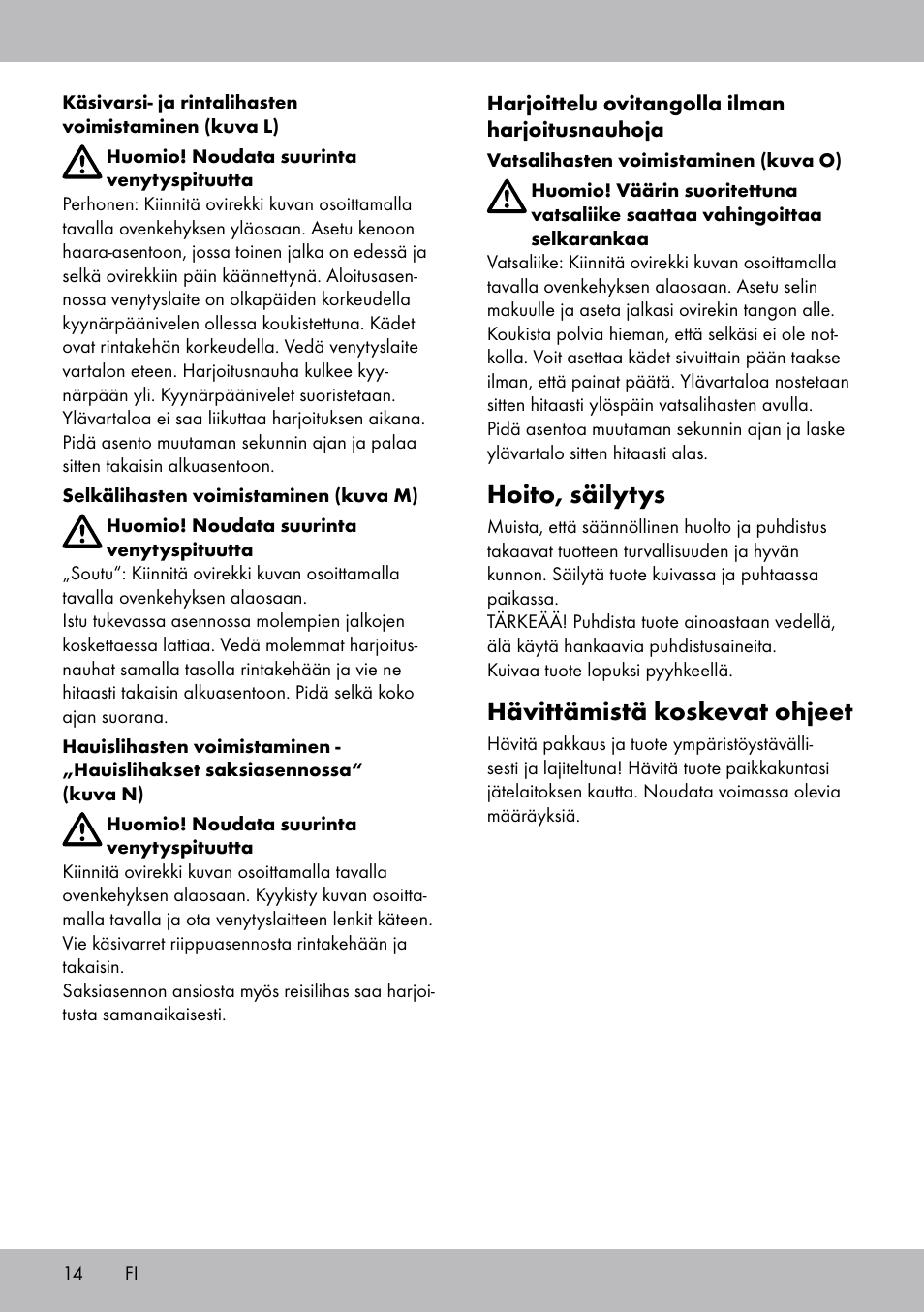 Hoito, säilytys, Hävittämistä koskevat ohjeet | Crivit TB-1443 User Manual | Page 14 / 44