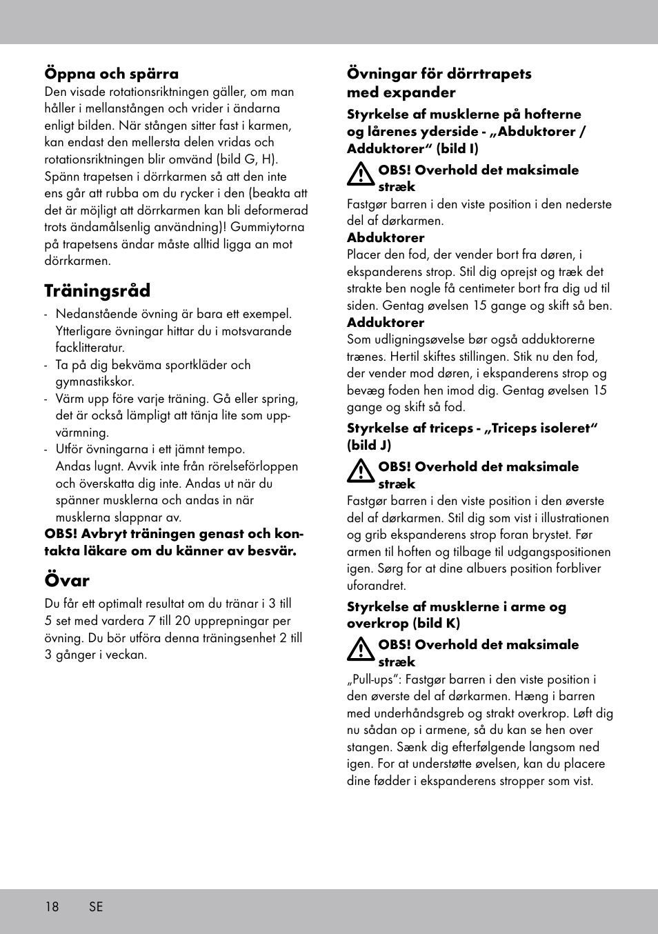 Träningsråd, Övar | Crivit TB-1443 User Manual | Page 18 / 44