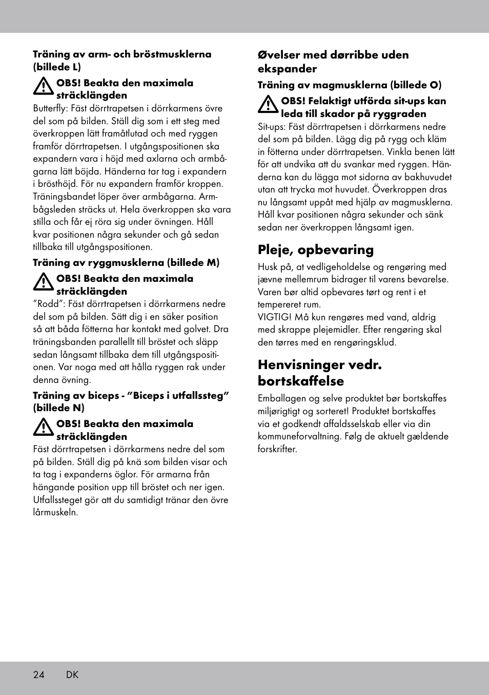 Pleje, opbevaring, Henvisninger vedr. bortskaffelse | Crivit TB-1443 User Manual | Page 24 / 44