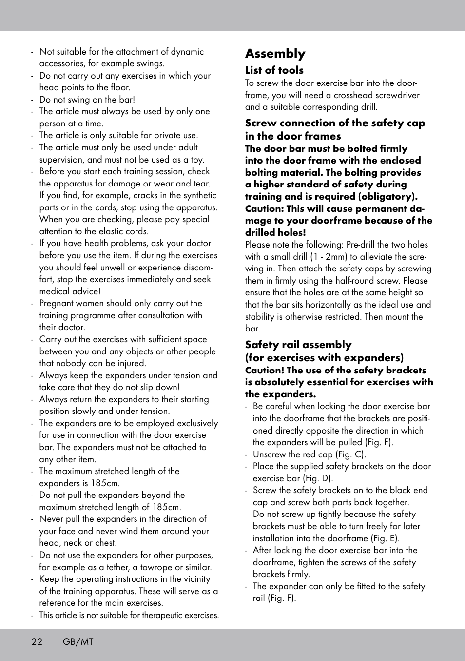 Assembly | Crivit TB-1443 User Manual | Page 22 / 32