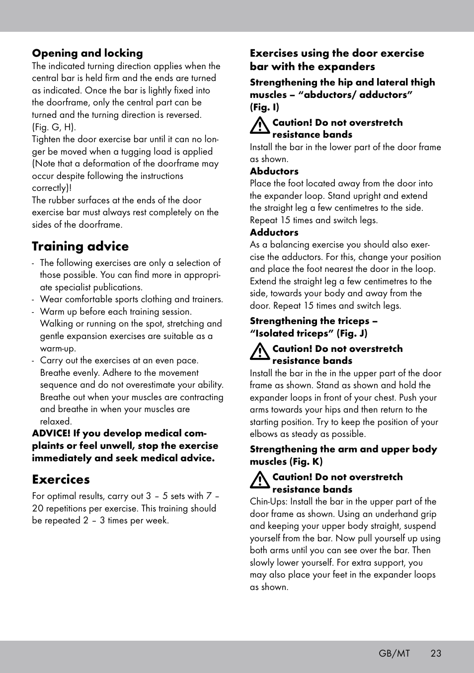 Training advice, Exercices | Crivit TB-1443 User Manual | Page 23 / 32