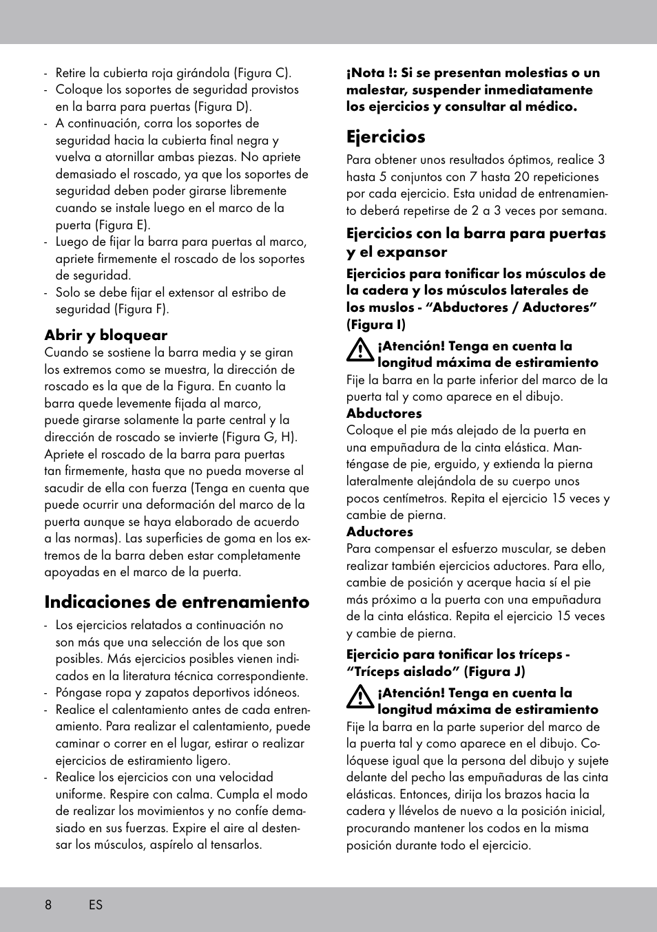 Ejercicios, Indicaciones de entrenamiento | Crivit TB-1443 User Manual | Page 8 / 32