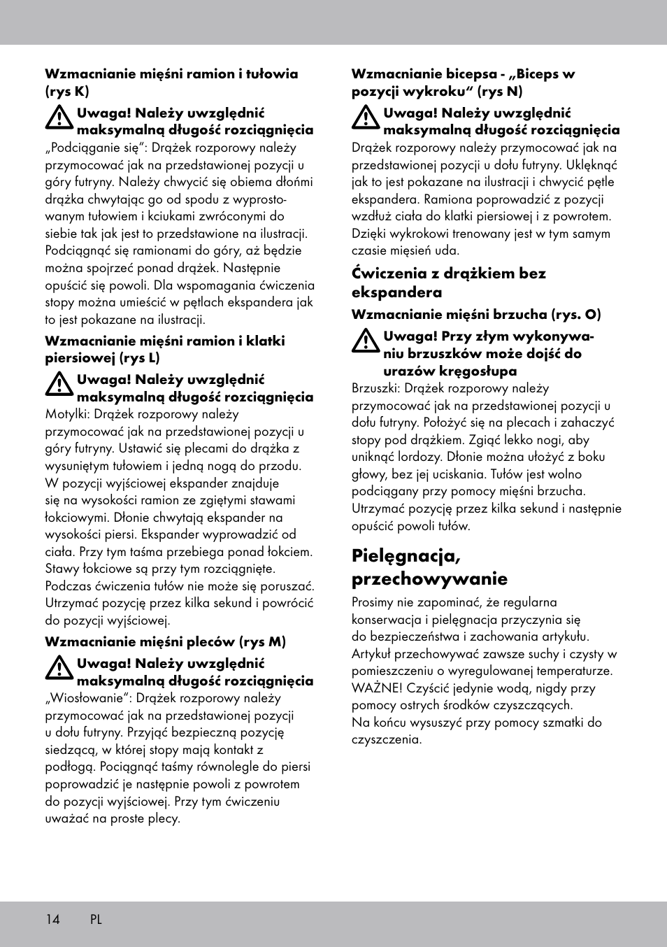 Pielęgnacja, przechowywanie | Crivit TB-1443 User Manual | Page 14 / 44