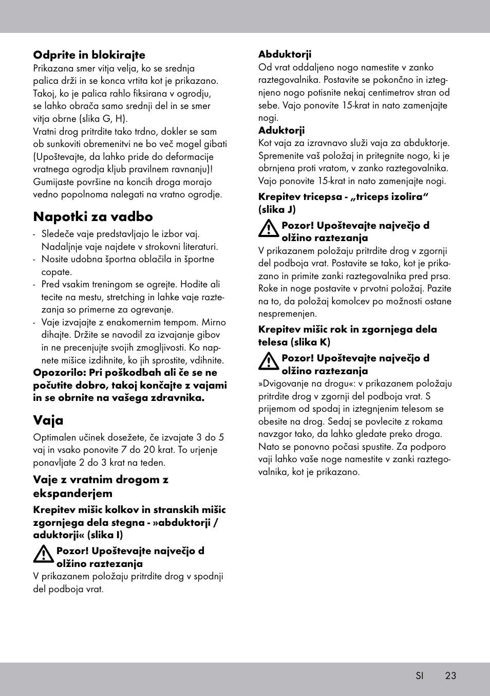 Napotki za vadbo, Vaja | Crivit TB-1443 User Manual | Page 23 / 44