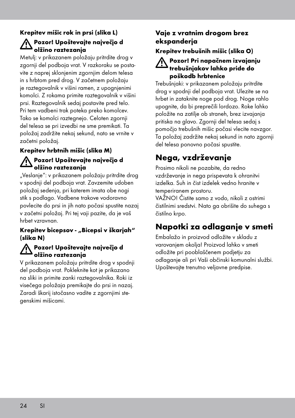 Nega, vzdrževanje, Napotki za odlaganje v smeti | Crivit TB-1443 User Manual | Page 24 / 44