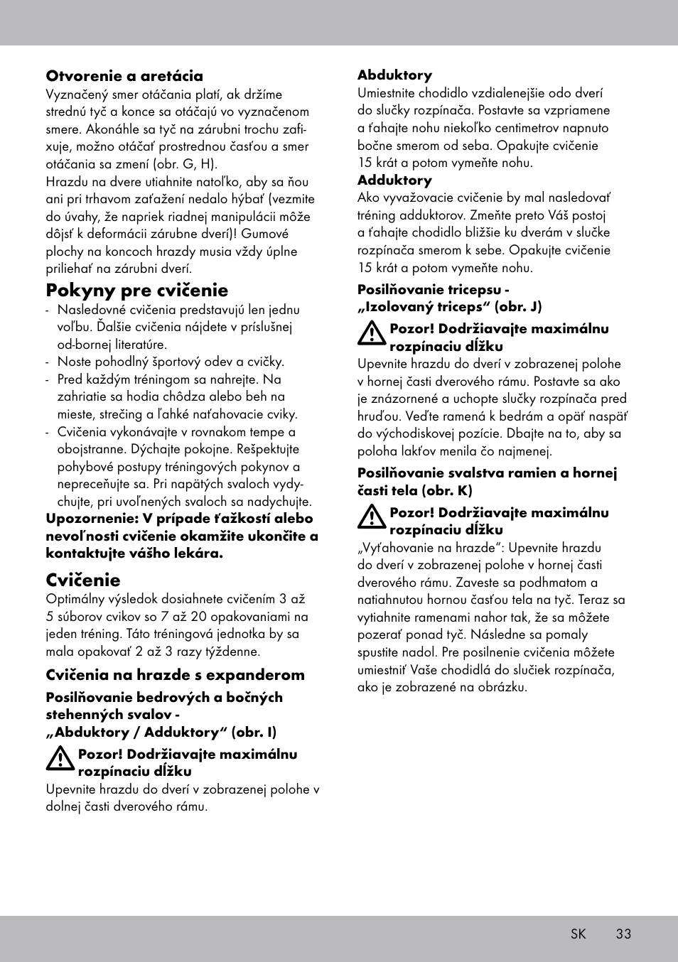 Pokyny pre cvičenie, Cvičenie | Crivit TB-1443 User Manual | Page 33 / 44