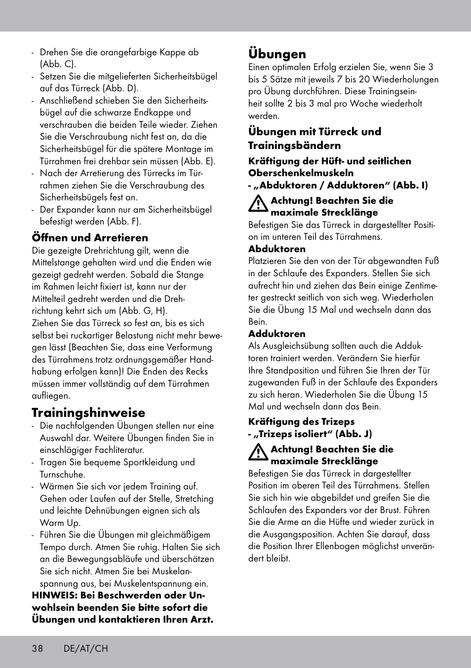 Trainingshinweise, Übungen | Crivit TB-1443 User Manual | Page 38 / 44