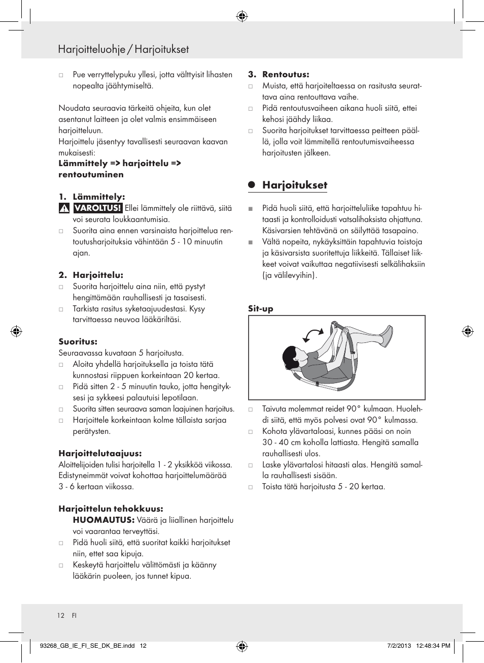 Harjoitteluohje / harjoitukset, Harjoitukset | Crivit Z31742 User Manual | Page 13 / 47