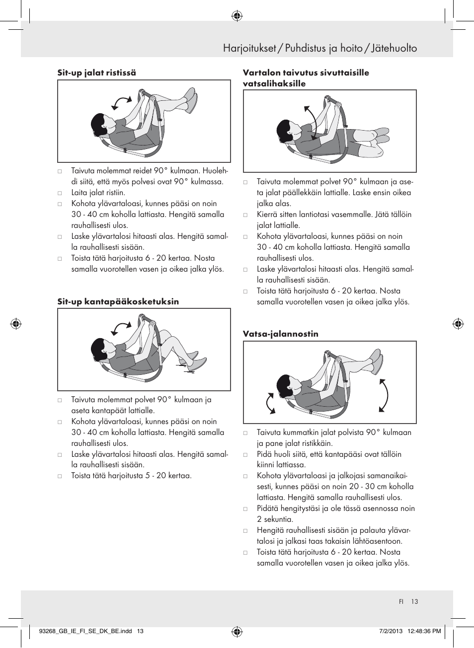 Harjoitukset / puhdistus ja hoito / jätehuolto | Crivit Z31742 User Manual | Page 14 / 47