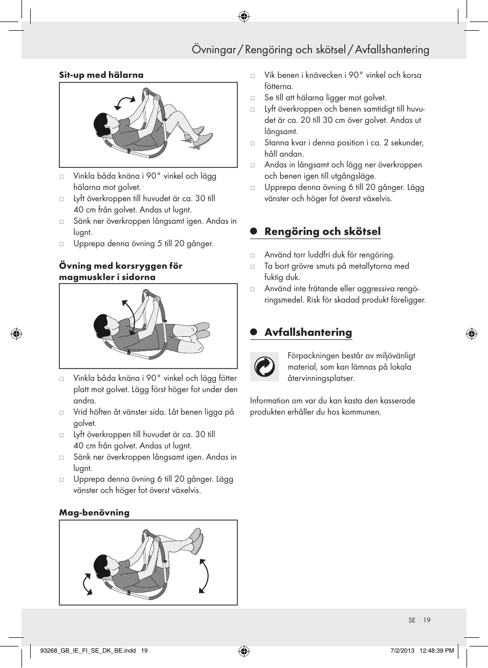 Rengöring och skötsel, Avfallshantering | Crivit Z31742 User Manual | Page 20 / 47