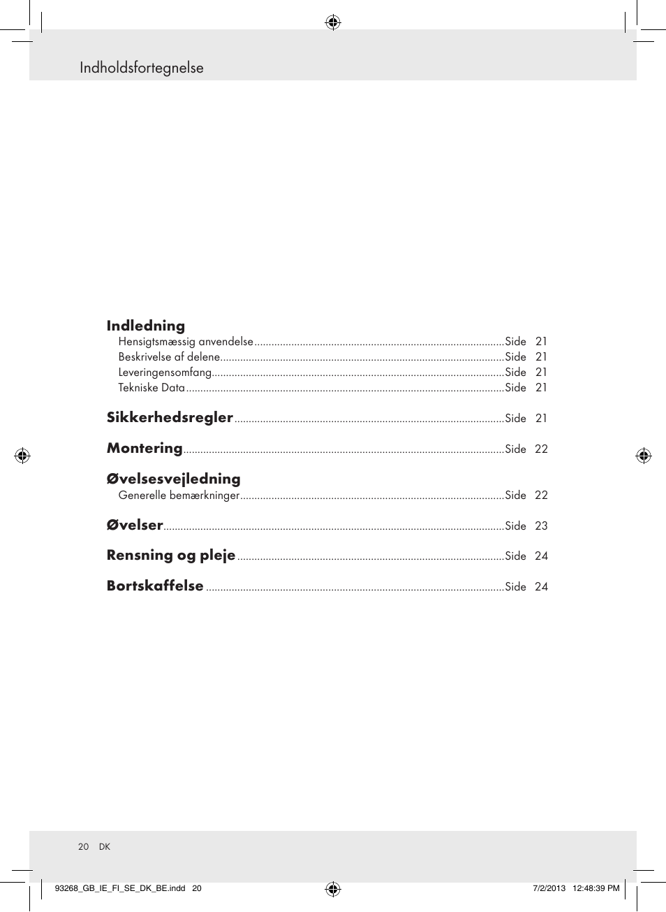 Indholdsfortegnelse | Crivit Z31742 User Manual | Page 21 / 47