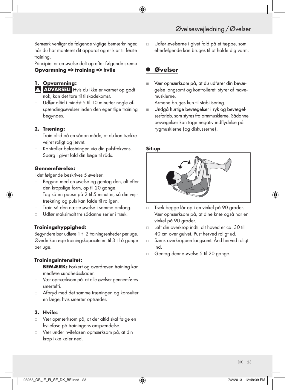 Øvelsesvejledning / øvelser, Øvelser | Crivit Z31742 User Manual | Page 24 / 47