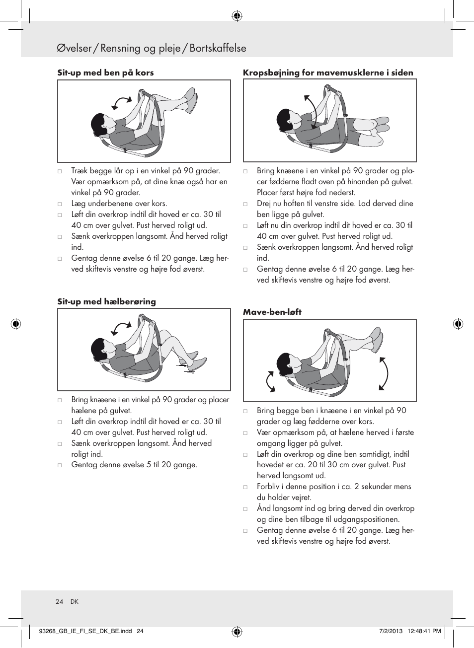 Øvelser / rensning og pleje / bortskaffelse | Crivit Z31742 User Manual | Page 25 / 47