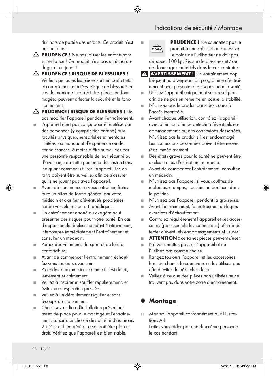 Indications de sécurité / montage, Montage | Crivit Z31742 User Manual | Page 29 / 47