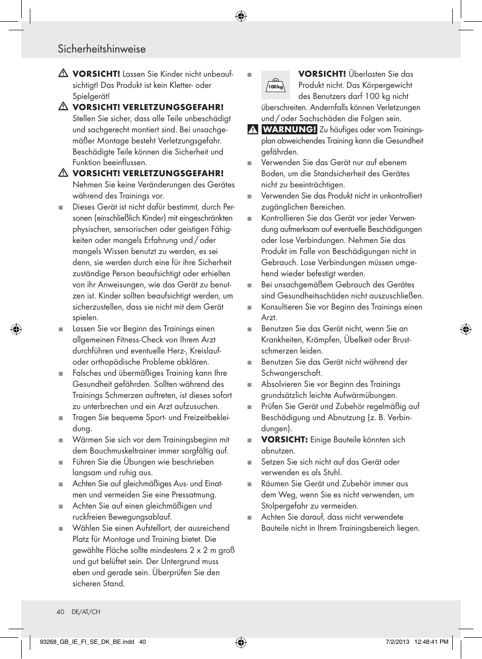 Sicherheitshinweise | Crivit Z31742 User Manual | Page 41 / 47