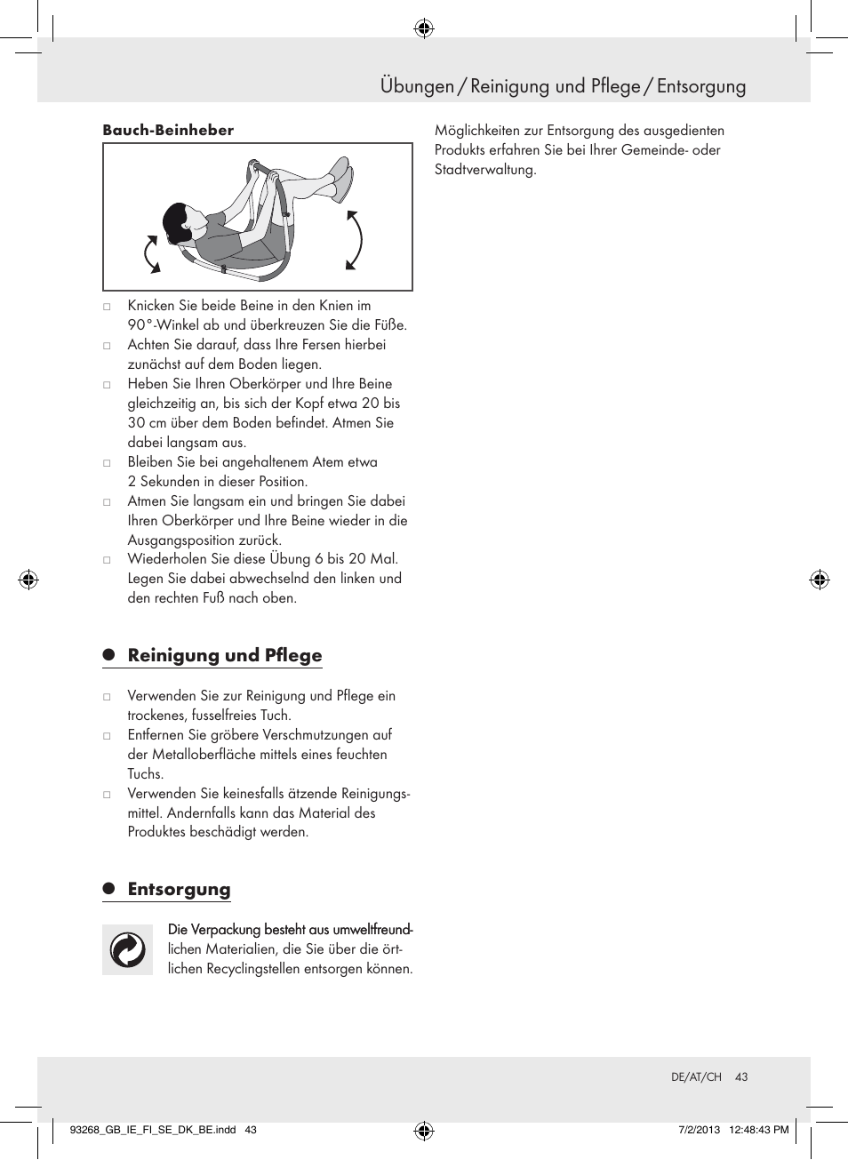 Übungen / reinigung und pflege / entsorgung, Reinigung und pflege, Entsorgung | Crivit Z31742 User Manual | Page 44 / 47