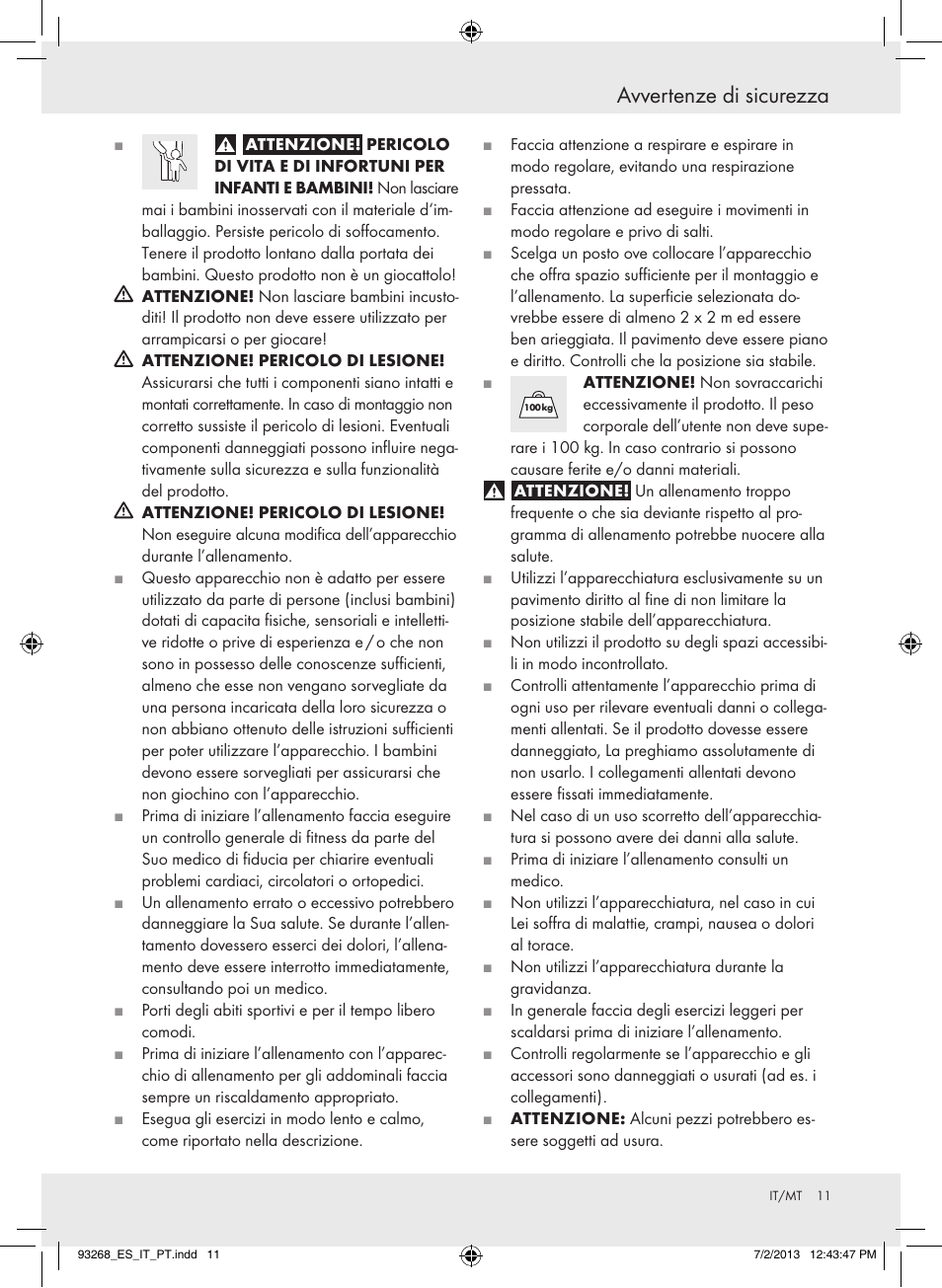 Avvertenze di sicurezza | Crivit Z31742 User Manual | Page 12 / 36